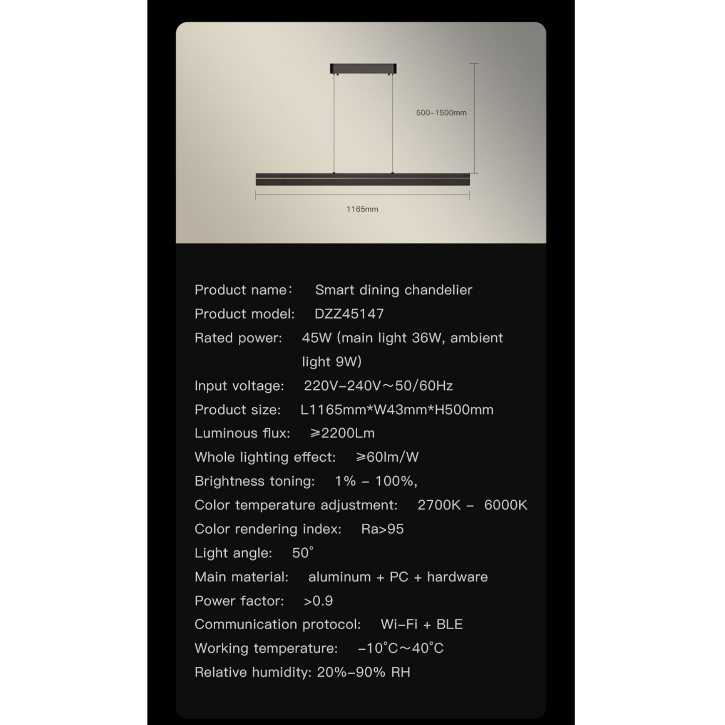 Luminaria inteligente colgante para comedor 45W Serie SOPRO ORVIBO Smart Dining Chandelier (unidad)