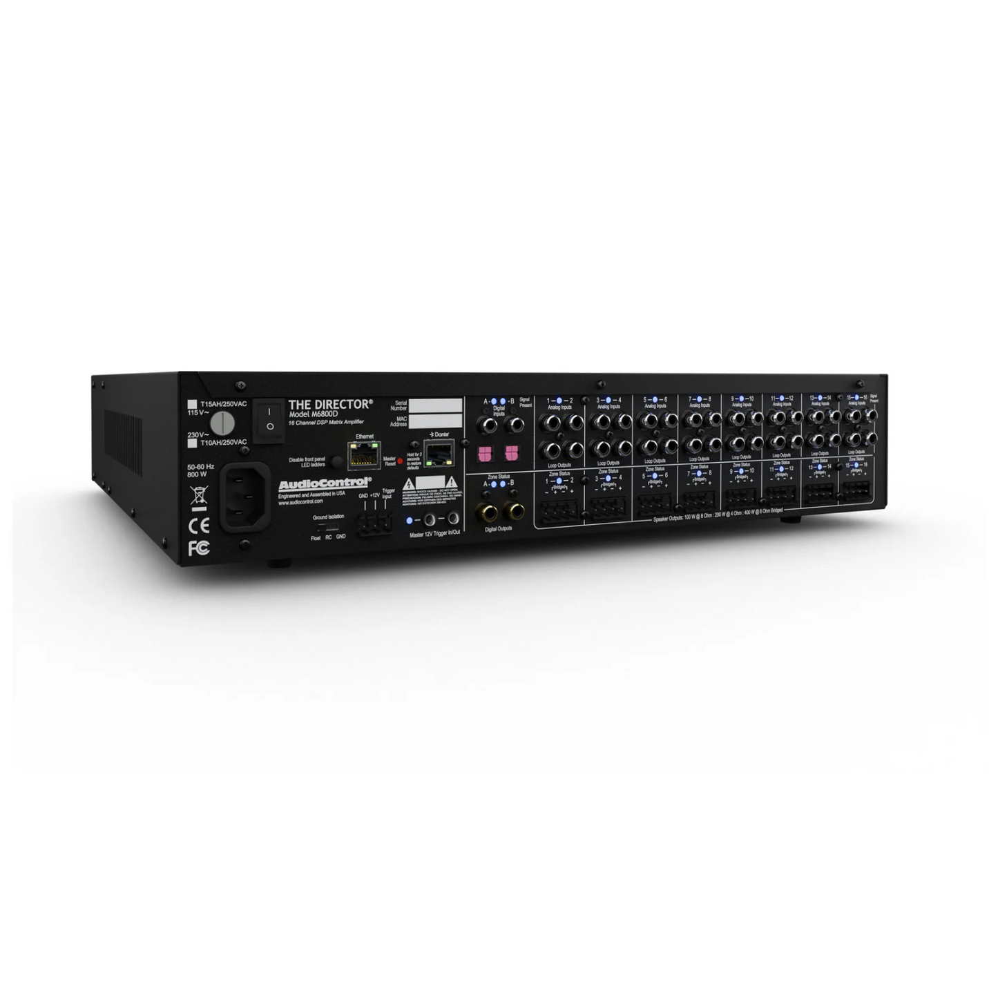 Amplificador multi zona de alta potencia, DSP, matriz de audio & DANTE 16 canales 8 zonas AUDIOCONTROL DIRECTOR M6800D (unidad)