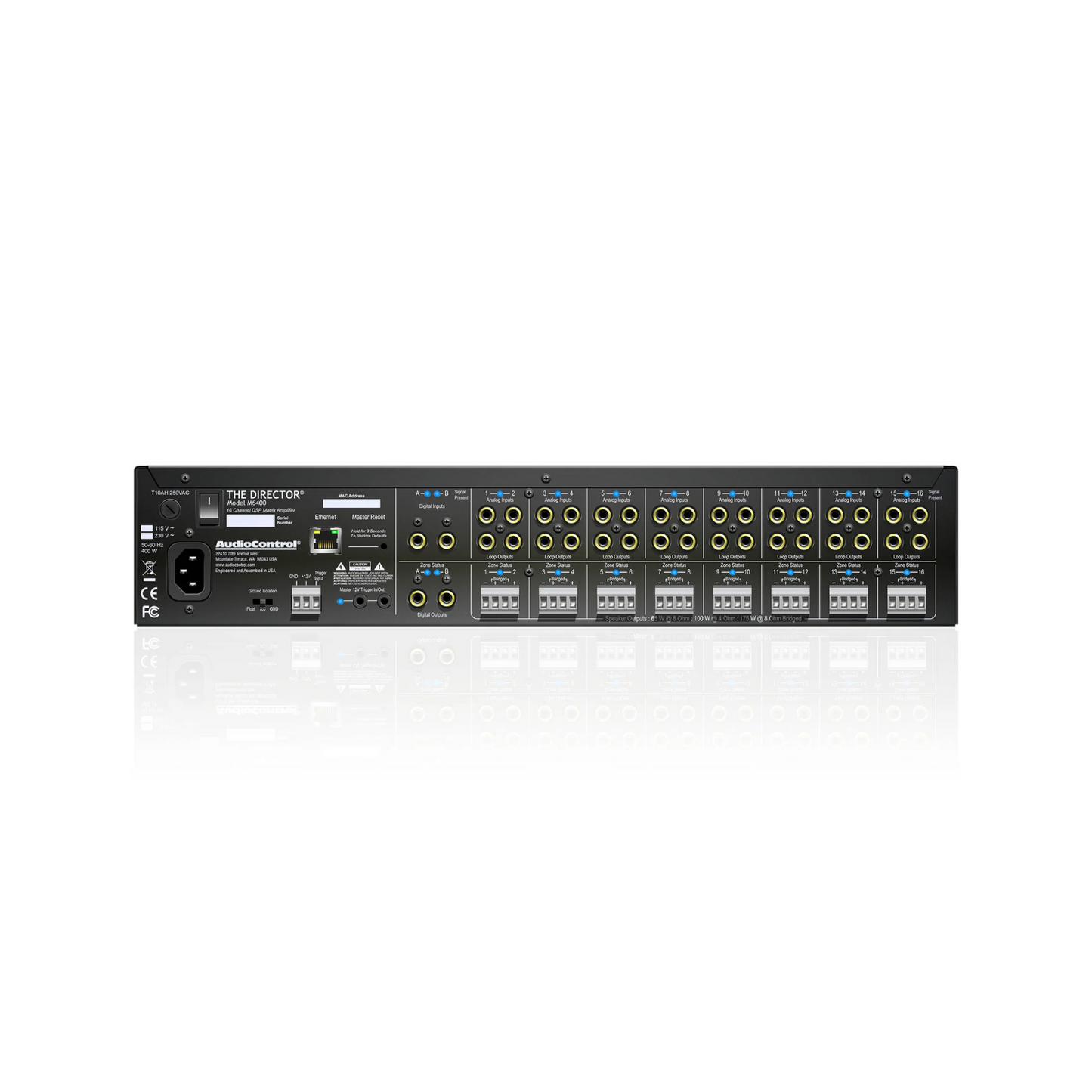 Amplificador multi zona con DSP, matriz de audio & DANTE 16 canales 8 zonas AUDIOCONTROL DIRECTOR M6400 (unidad)