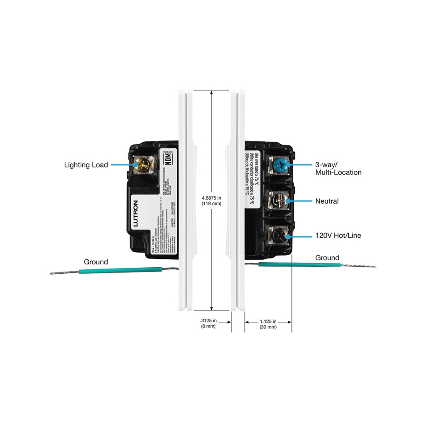 Switch LUTRON SUNNATA RF Blanco RRST-8ANS-WH (unidad)