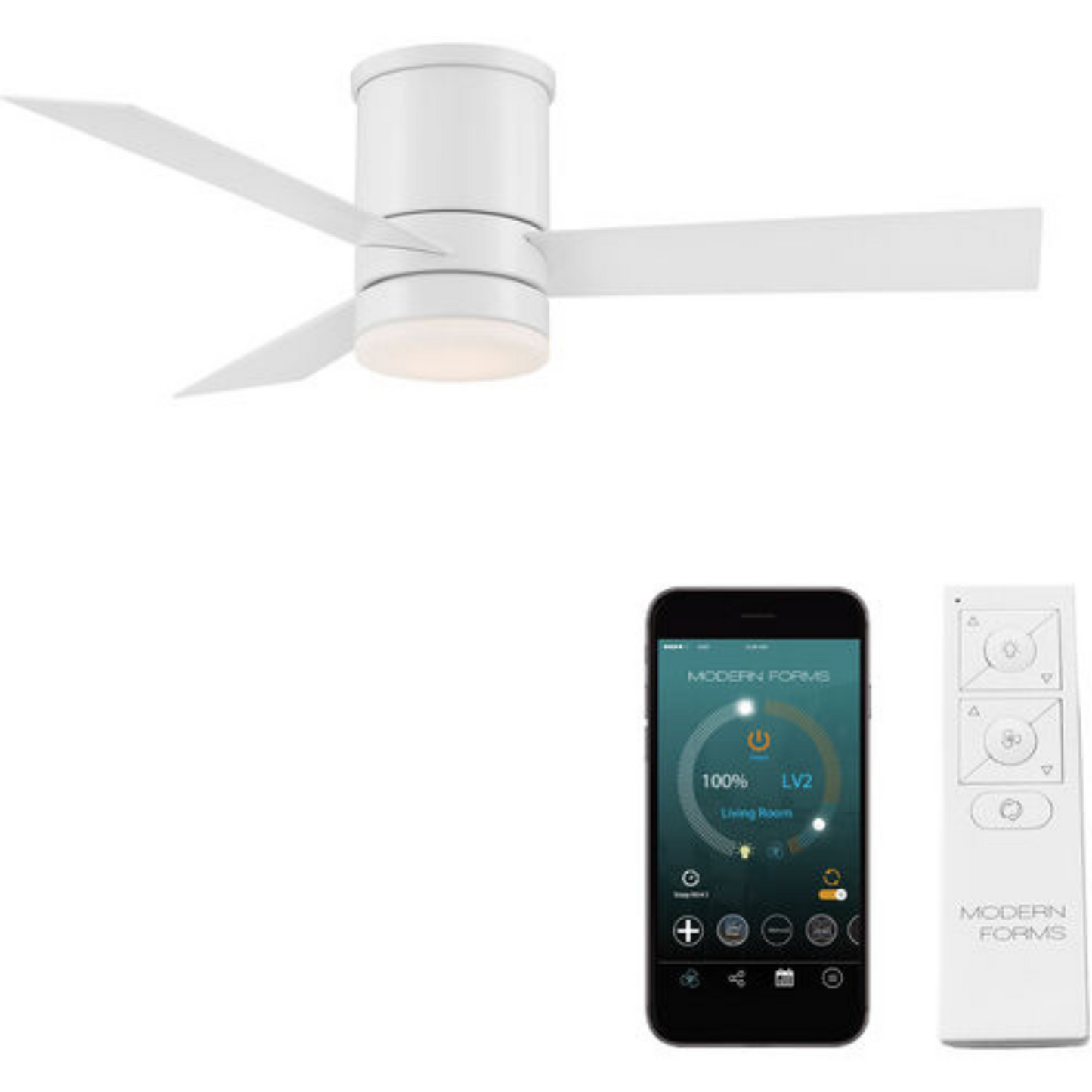 Ventilador de techo inteligente para interior o exterior MODERN FORMS AXIS CEILING FAN FLUSH MOUNT 44IN MATTE WHITE FH-W1803-44L-MW (unidad)
