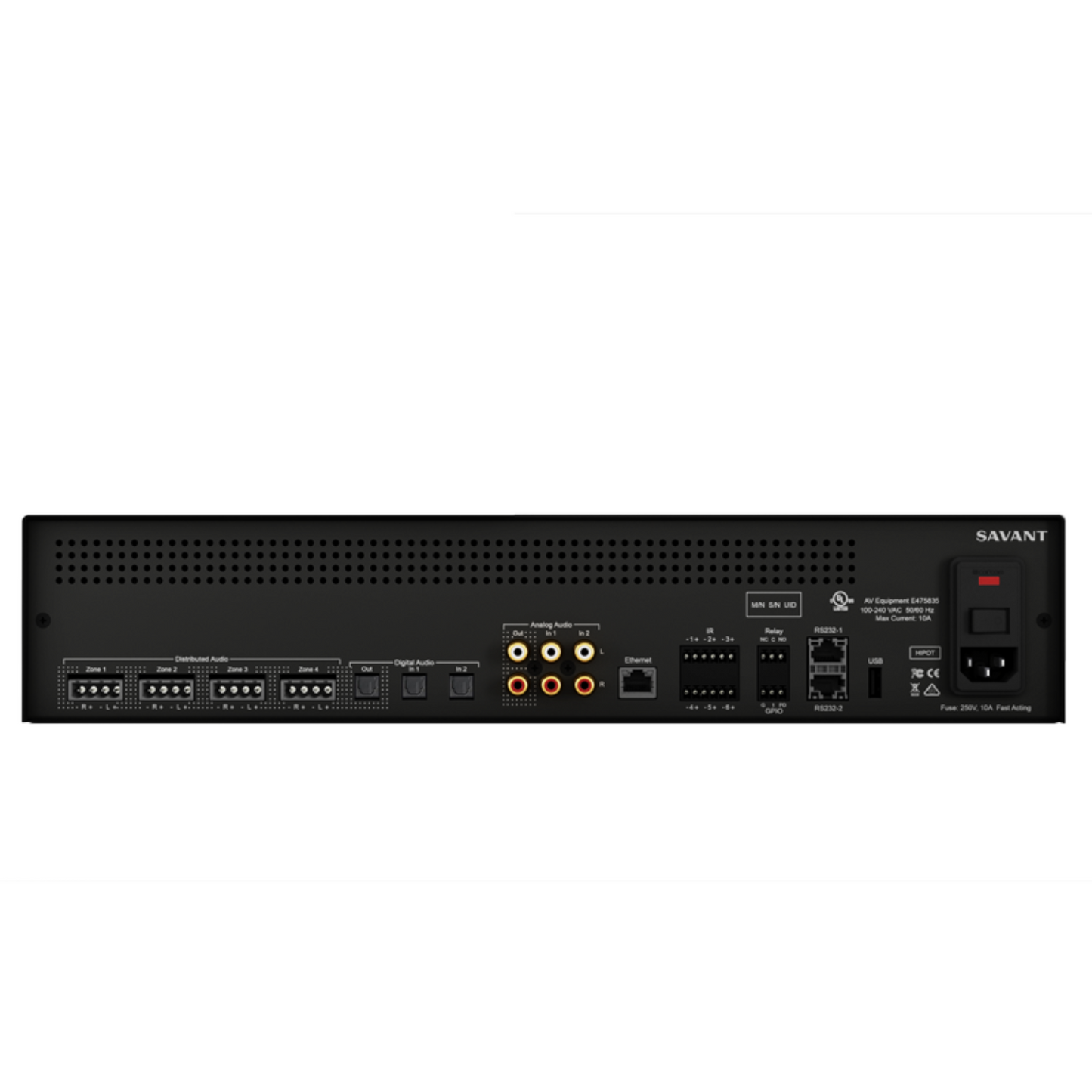 Amplificador multi zona de alta potencia, DSP & servidor de música 8 canales 4 zonas SAVANT IP AUDIO 125 WITH SAVANT MUSIC SERVER PAV-SIPA125SM-10 (unidad)