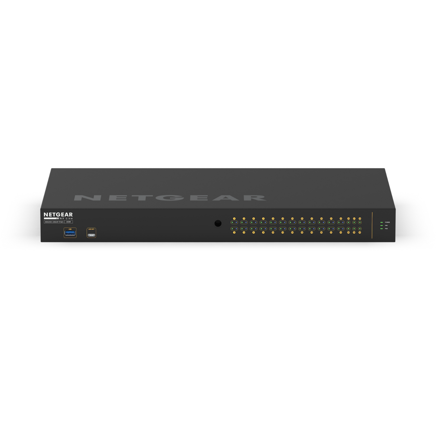 Switch de red 30 Puertos 24 + 2 + 4 AVB NETGEAR S-LINE 24+2+4 PORT AVB SWITCH WITH POE 300W SS42P-24XP2X4F (unidad)