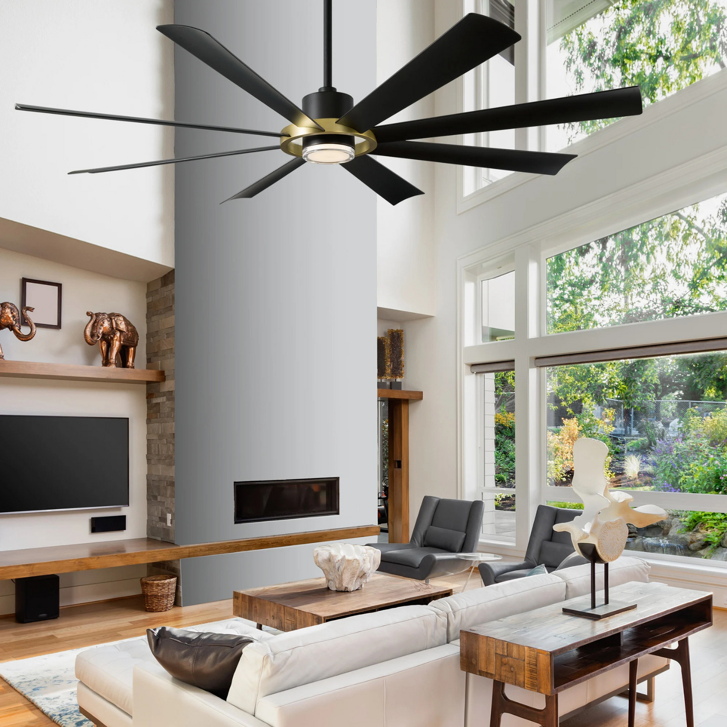 Ventilador de techo inteligente para interior o exterior MODERN FORMS AURA CEILING FAN 72IN BRUSHED NICKEL/MATTE BLACK FR-W2303-72L-BN/MB (unidad)