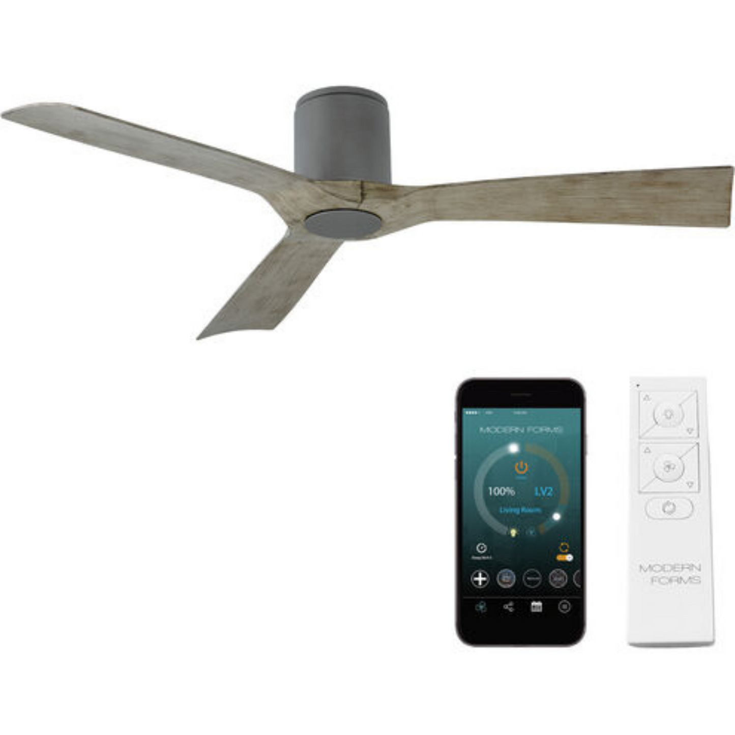 Ventilador de techo inteligente para interior o exterior MODERN FORMS AVIATOR CEILING FAN FLUSH MOUNT 54IN GRAPHITE/WEATHERED GRAY FH-W1811-54-GH/WG (unidad)
