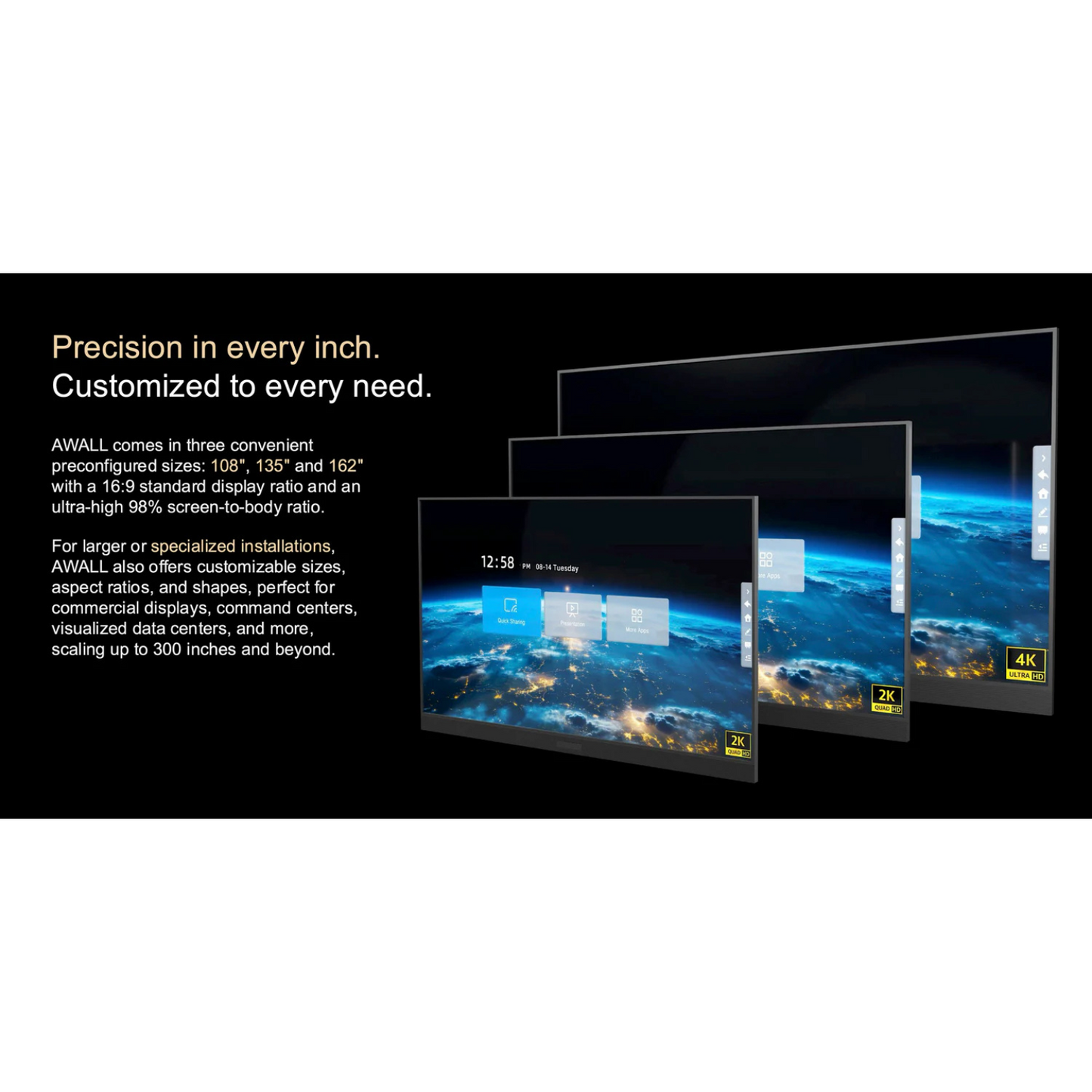 Pantalla 135" CoB MicroLED modular de alto brillo 1.56 Pixel Pitch, 16:9 & resolución 2K (1.980x1.080) AWOL AWALL-135" AW135CI15 (unidad)