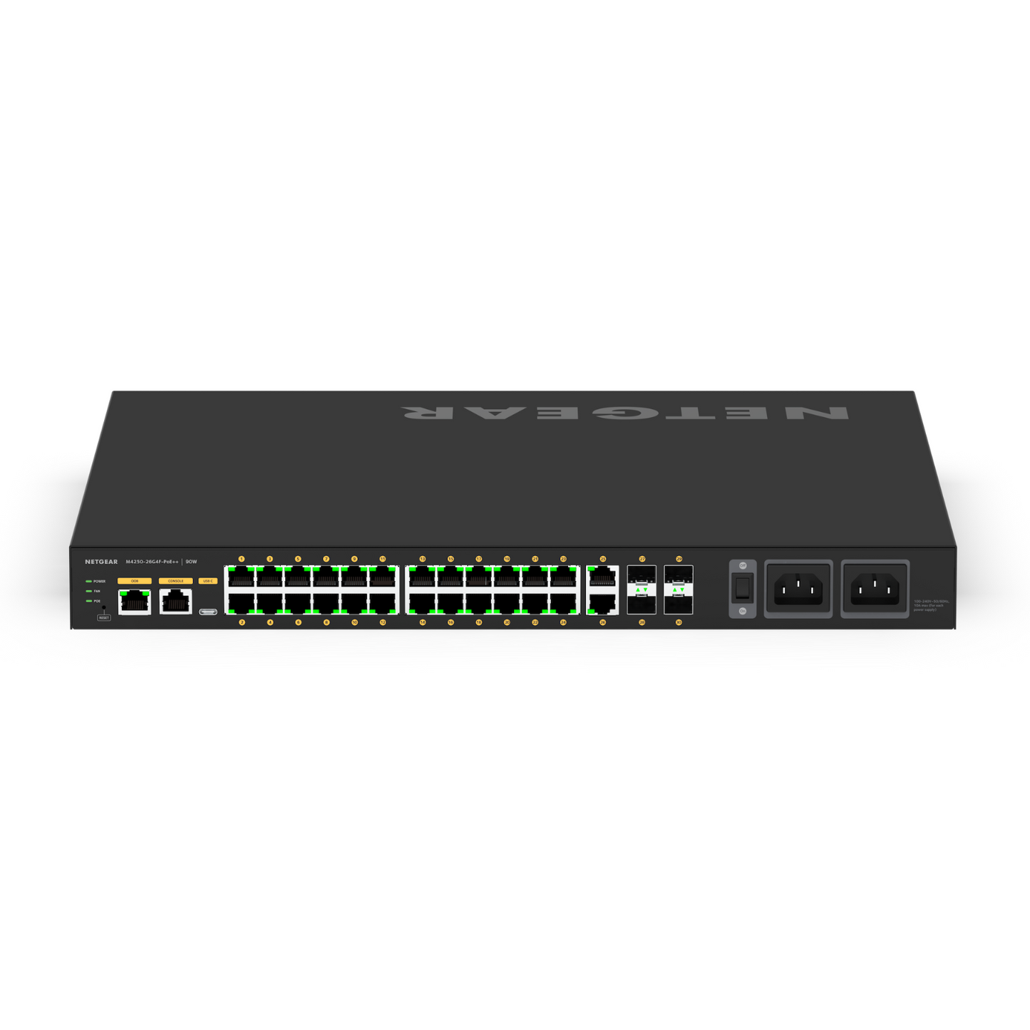 Switch de red 30 Puertos 24 + 2 + 4 AVB NETGEAR S-LINE 24+2+4 PORT AVB SWITCH WITH POE 1440W SS42PP-24X2XP4F (unidad)