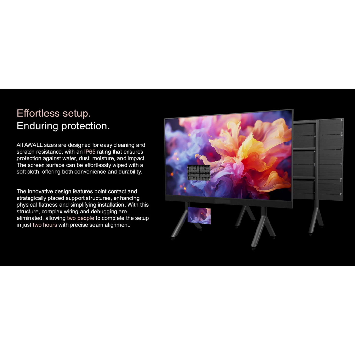 Pantalla 135" CoB MicroLED modular de alto brillo 1.56 Pixel Pitch, 16:9 & resolución 2K (1.980x1.080) AWOL AWALL-135" AW135CI15 (unidad)