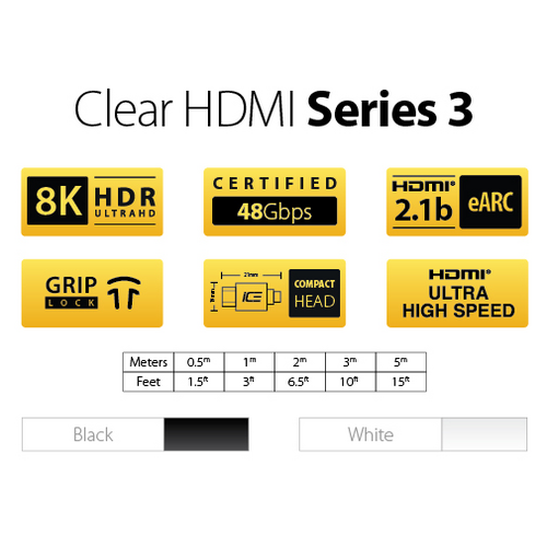 Cable HDMI de Ultra Alta Velocidad,8K & eARC ICE CABLE Clear HDMI S3 48g 1 metro Blanco (unidad)