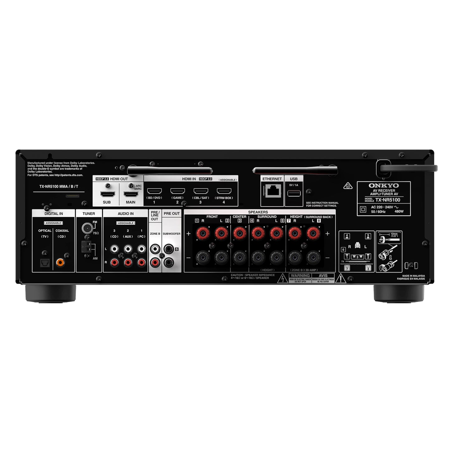 Amplificador & receptor AV 7.2 canales & WiFi ONKYO TX-NR5100 (unidad)