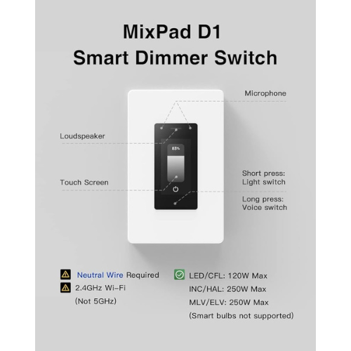 Panel de control central inteligente con capacidad de Switch o Dimmer ORVIBO MixPad D1 (unidad)