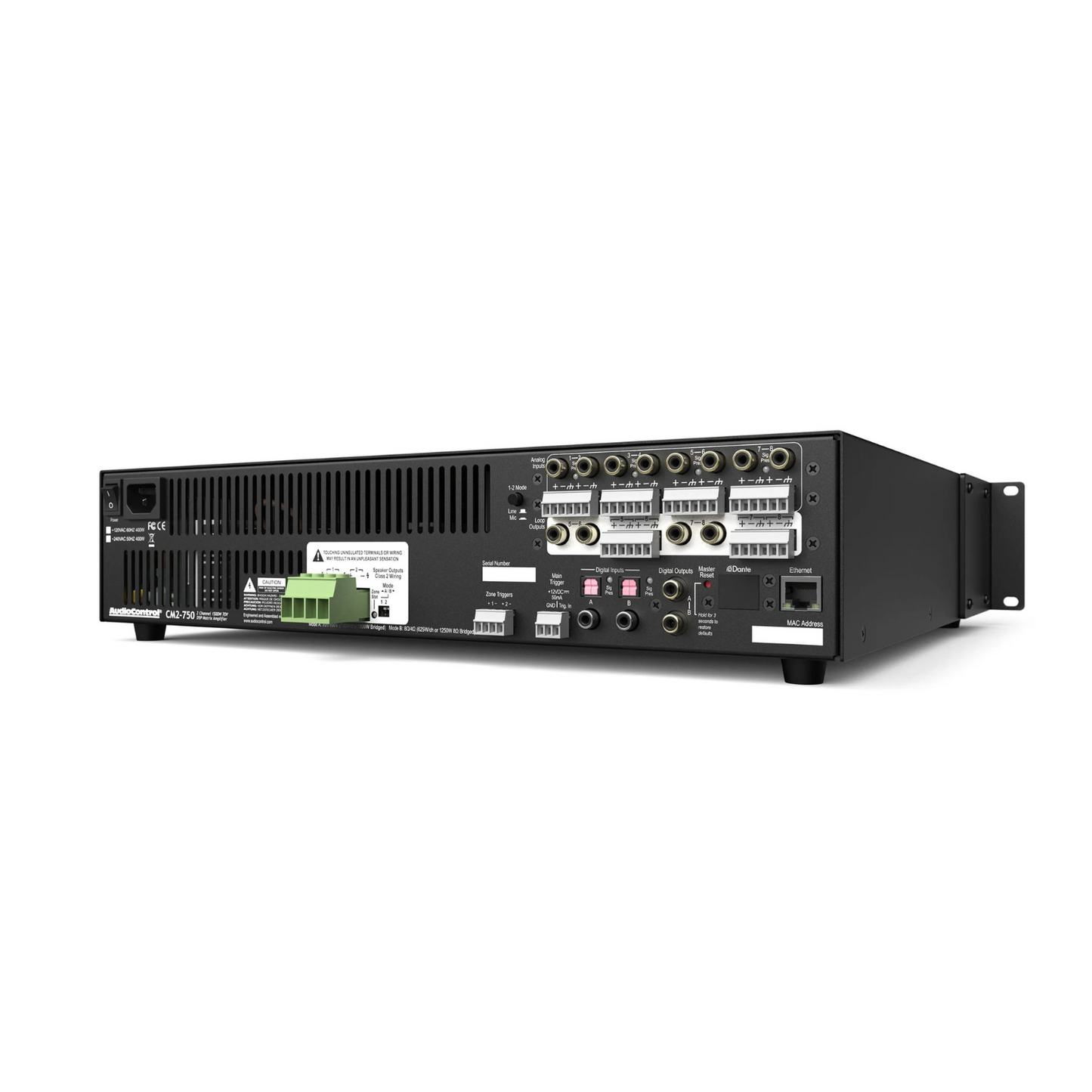 Amplificador de alta potencia, DSP & modo dual 70V 2 canales AUDIOCONTROL CM2-750 (unidad)