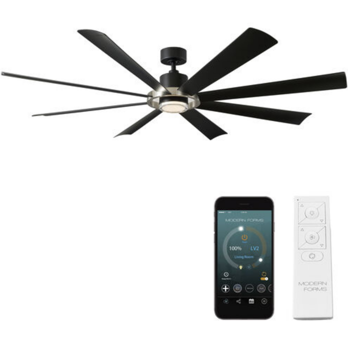 Ventilador de techo inteligente para interior o exterior MODERN FORMS AURA CEILING FAN 72IN BRUSHED NICKEL/MATTE BLACK FR-W2303-72L-BN/MB (unidad)