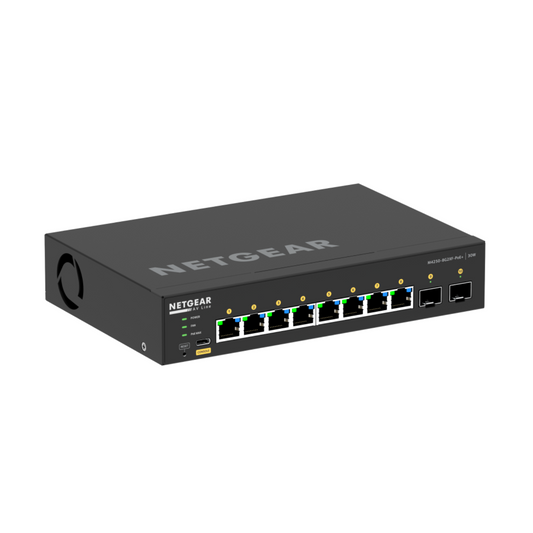Switch de red 10 Puertos 8 + 2 AVB NETGEAR NETGEAR S-LINE 8+2 PORT AVB SWITCH WITH POE 220W SS42PX-8XP2F (unidad)