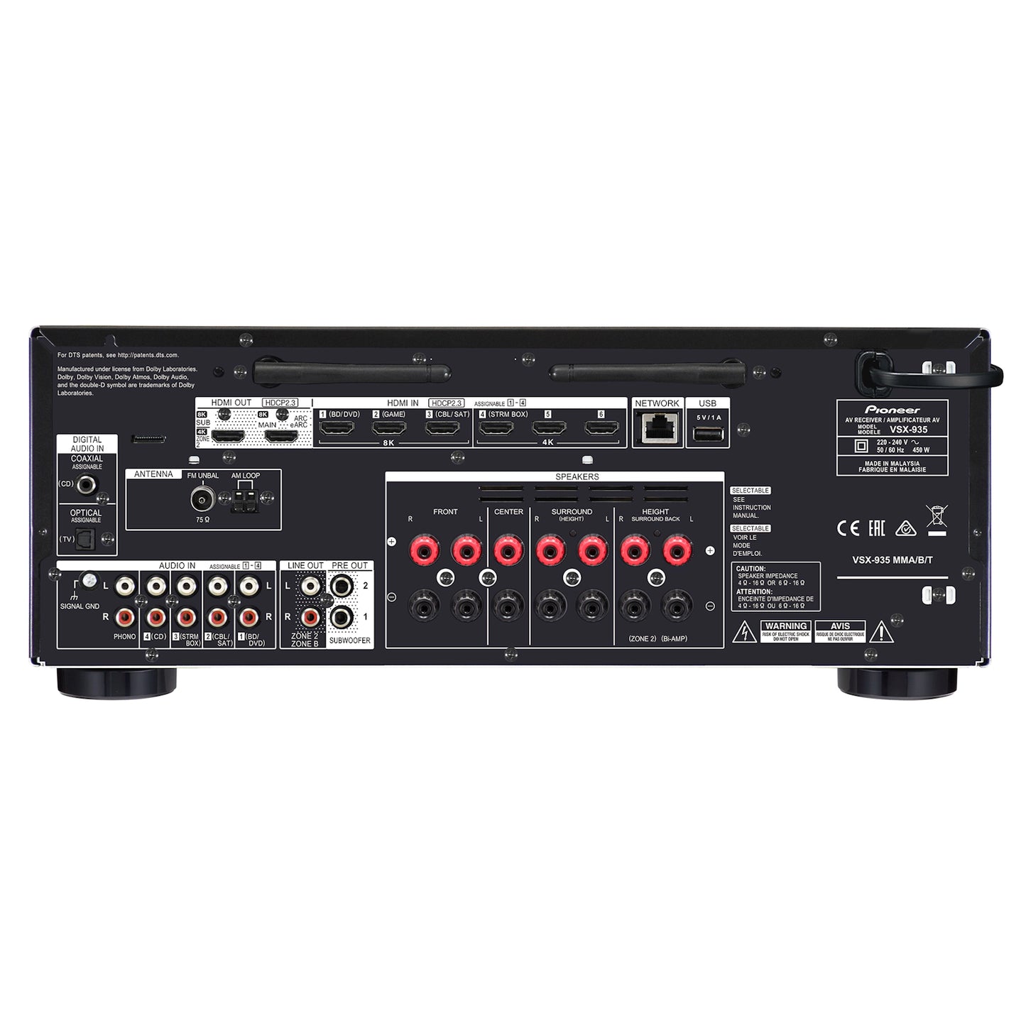 Amplificador & receptor AV 7.2 canales 2 zonas & WiFi PIONEER VSX-935 (unidad)
